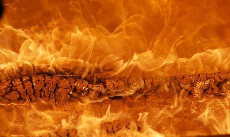 Burning firewood log