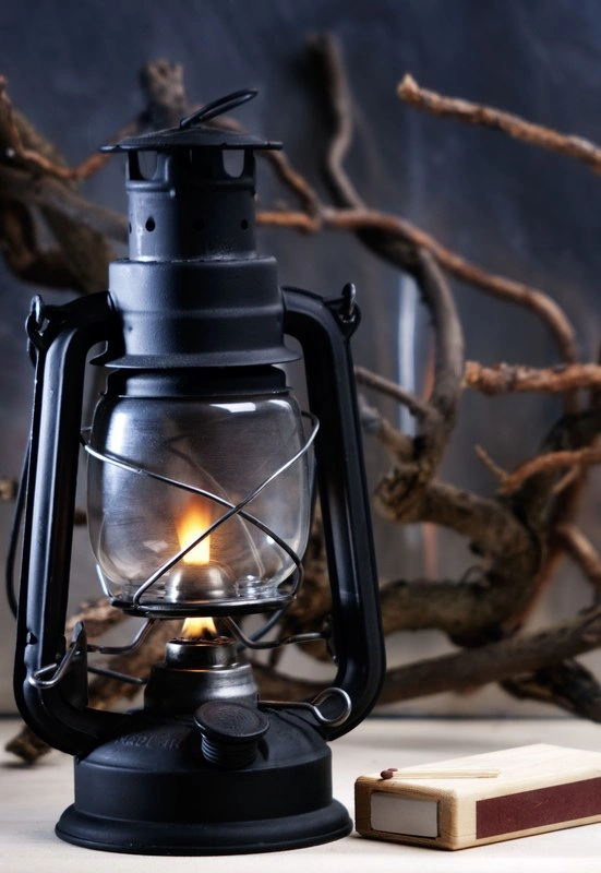 Black lantern with flame